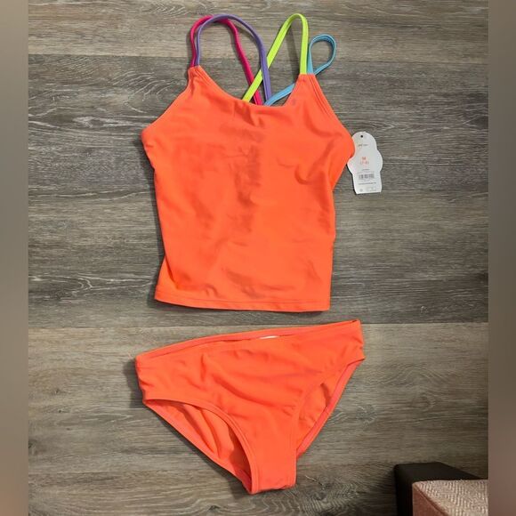 Girls Orange Swimsuit Sz M 7/8 UPF 50 - Picture 1 of 3
